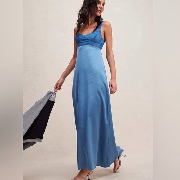 Free People Gia Bustier Slip Maxi Dress Coastal Blue Sz 4 - Picture 1 of 16